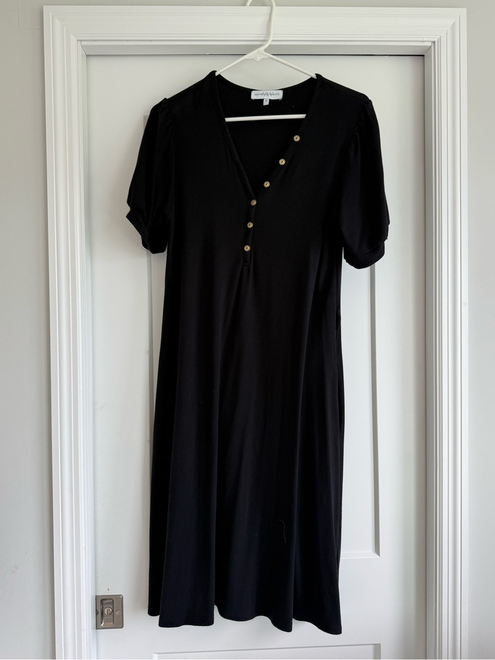 Merrick White Black Short Sleeve Henley Dress
